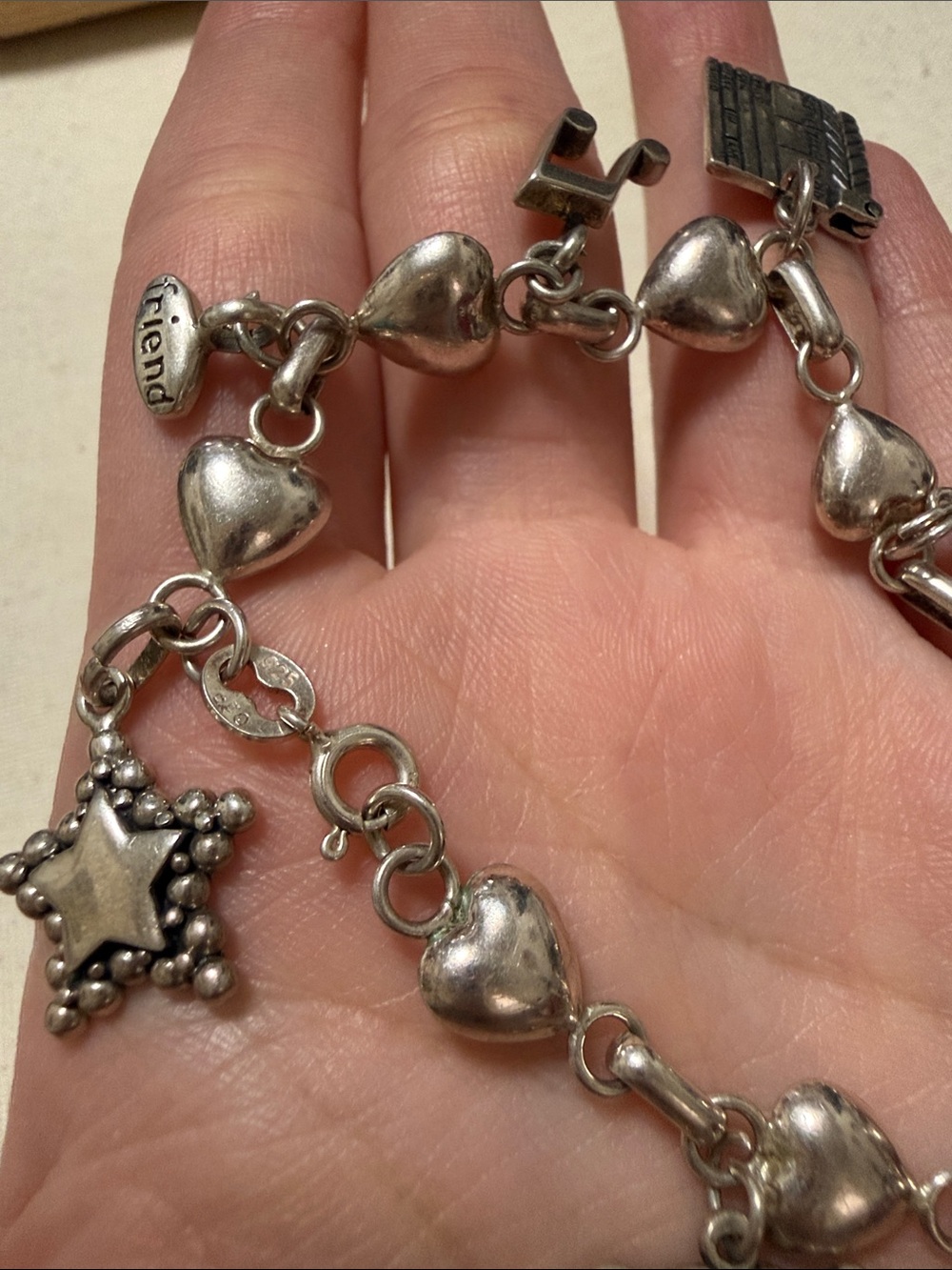 Vintage Stunning Sterling Silver 925 Heart Charm Bracelet 7’ in Retro 2000’ 925 - Picture 6 of 16